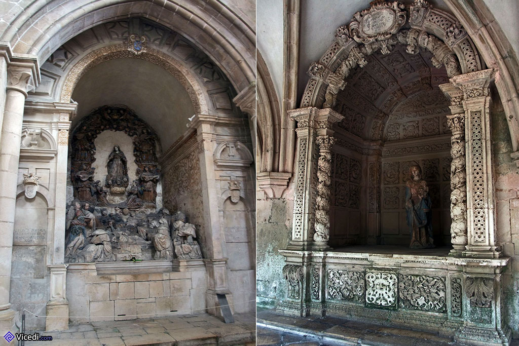 A gauche, autel de la mort de Saint Bernard. A droite, un autel dans le cloître du Silence.