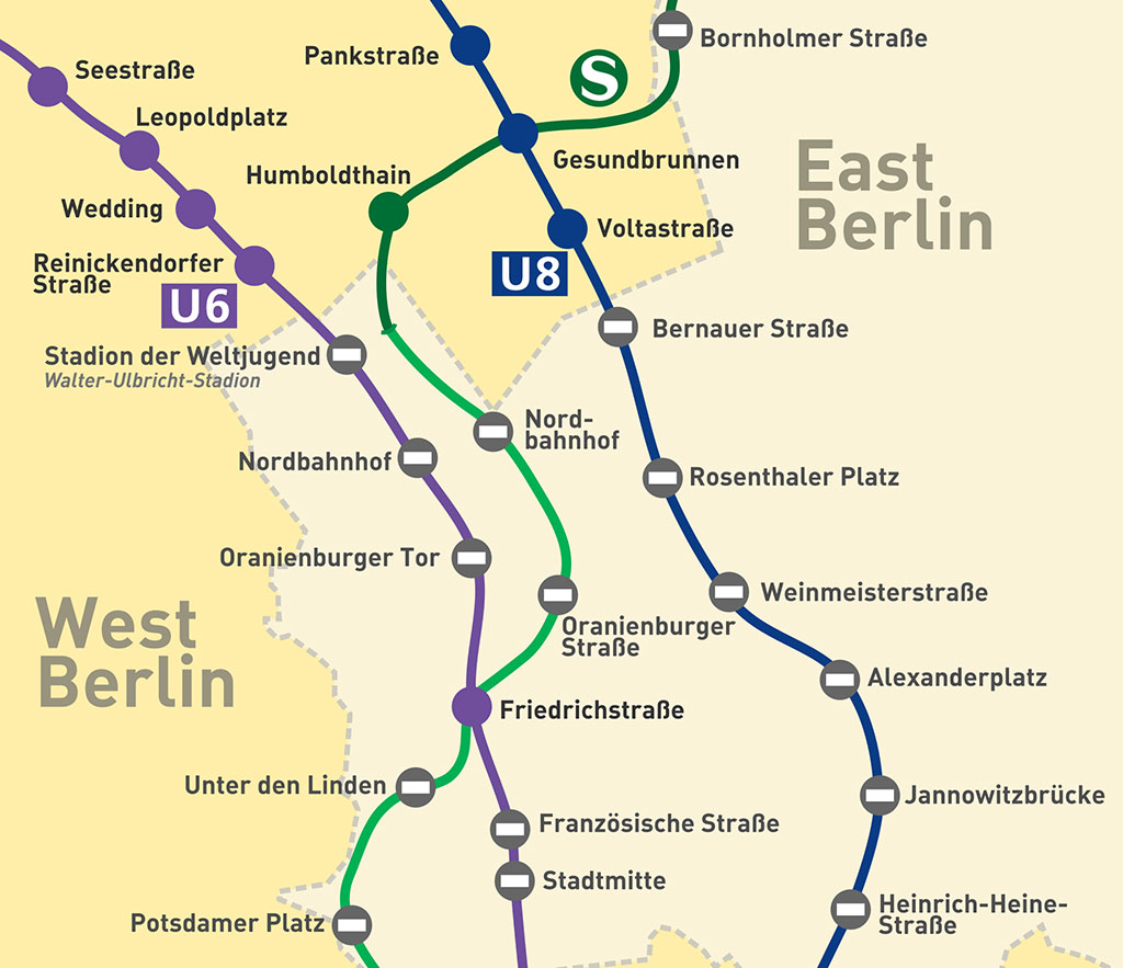 Plan des anciennes stations de métro fantôme de Berlin